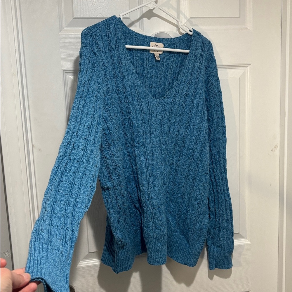 ST. JOHN’S BAY Blue Cable-Knit V-Neck Plus Size Sweater - Picture 7 of 8
